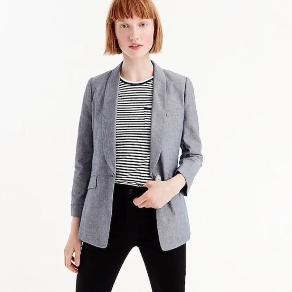 J. Crew Unstructured blazer in Cotton-linen Deep Water Blue Womens Size 8 Preppy